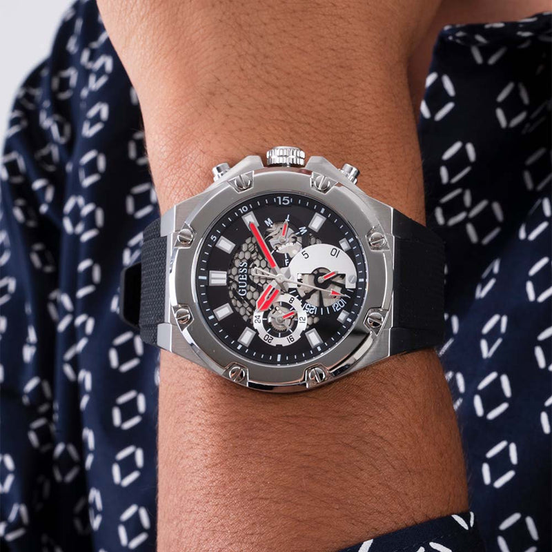 Guess Third Grear Multi Function Black Dial Black Rubber Strap Watch for Men- GW0334G1 Buy Now By Guess