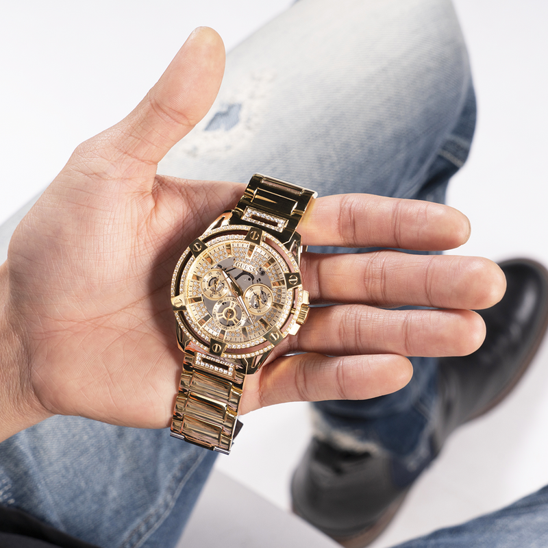 Guess Queen Quartz Gold Dial Gold Steel Strap Watch For Men - GW0497G2 Buy Now By Guess