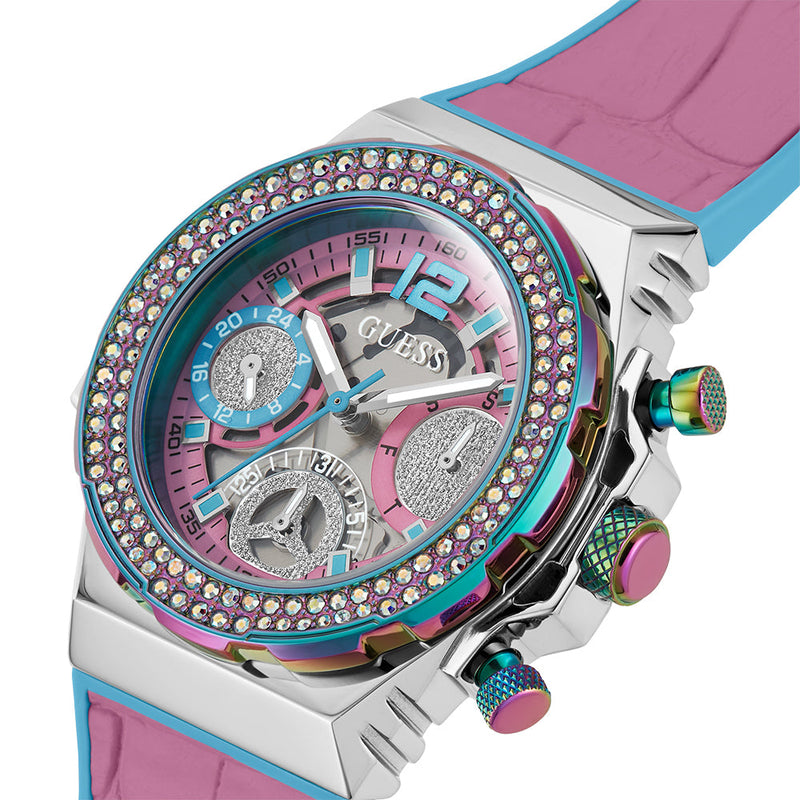 Guess Fusion Chronograph Pink Dial Pink Leather Strap Watch for Women - GW0553L5 Buy Now By Guess