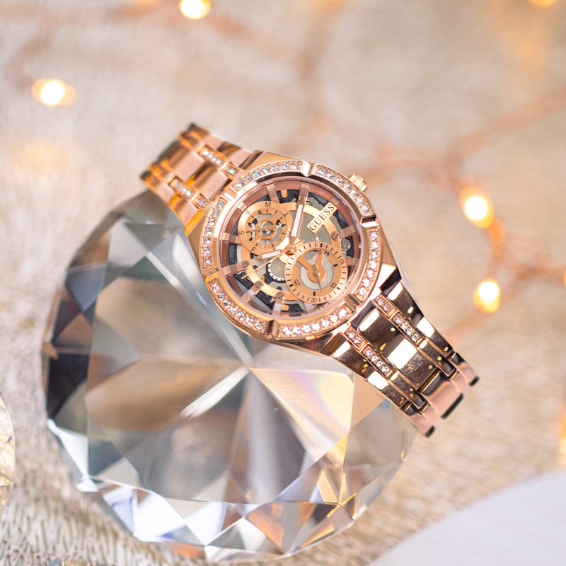 Guess Allara Quartz Rose Gold Dial Rose Gold Steel Strap Watch For Women - GW0604L3 Buy Now By Guess