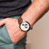 Fossil Sport Tourer Chronograph White Dial Brown Leather Strap Watch for Men - FS6042 Buy Now By Fossil