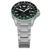 Emporio Armani Sea Explorer GMT Black Dial Silver Steel Strap Watch For Men - AR11589