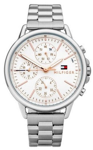 Shop Tommy Hilfiger Carly White Dial Silver Stainless Steel Strap Watch for Women - 1781787 in USA