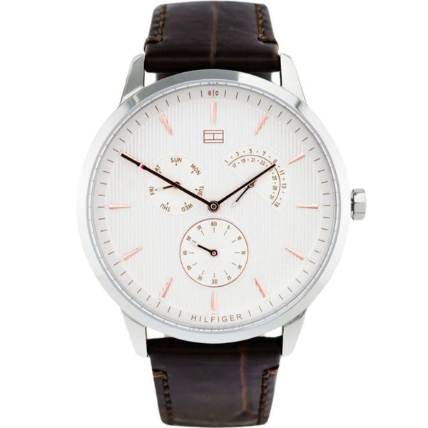 Tommy Hilfiger Brad Chronograph White Dial Brown Leather Strap Watch For Men - 1710389