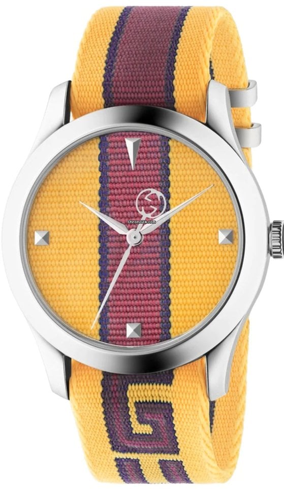 Shop Gucci G Timeless Quartz Yellow & Purple Dial Yellow & Purple NATO Strap Watch For Men - YA1264069 in USA
