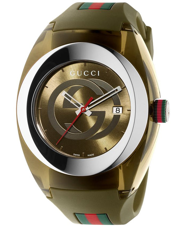 Shop Gucci Sync XXL Quartz Brown Dial Brown Leather Strap Watch For Men - YA137106 in USA