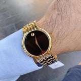 Shop Movado Veturi Quartz Black Dial Gold Steel Strap Watch for Men - 0606934 in USA