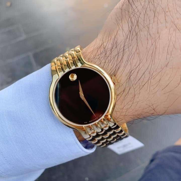 Shop Movado Veturi Quartz Black Dial Gold Steel Strap Watch for Men - 0606934 in USA
