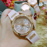 Guess Frontier Diamonds Rose Gold Dial Pink Rubber Strap Watch For Women - W1160L5 Buy Now By Guess