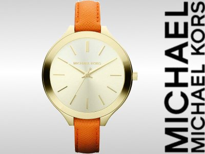 Shop Michael Kors Runway Quartz Gold Dial Orange Leather Strap Watch For Women - MK2275 in USA