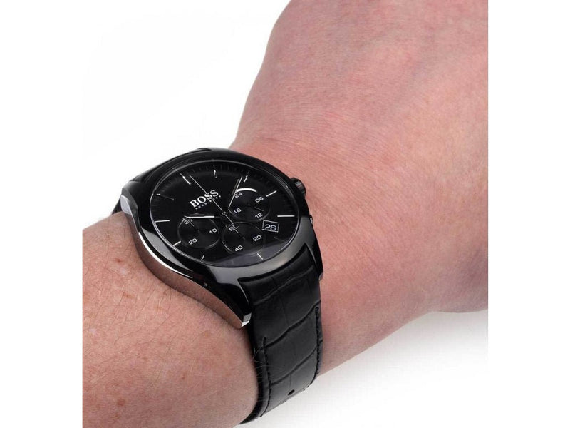 Hugo Boss Onyx Black Dial Black Leather Strap Watch for Men - 1513367 Buy Now By Hugo Boss