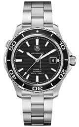 Shop Tag Heuer Aquaracer Caliber 5 Automatic Black Dial Silver Steel Strap Watch for Men - WAK2110.BA0830 in USA