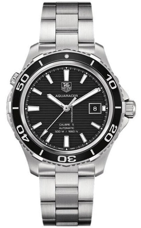 Shop Tag Heuer Aquaracer Caliber 5 Automatic Black Dial Silver Steel Strap Watch for Men - WAK2110.BA0830 in USA