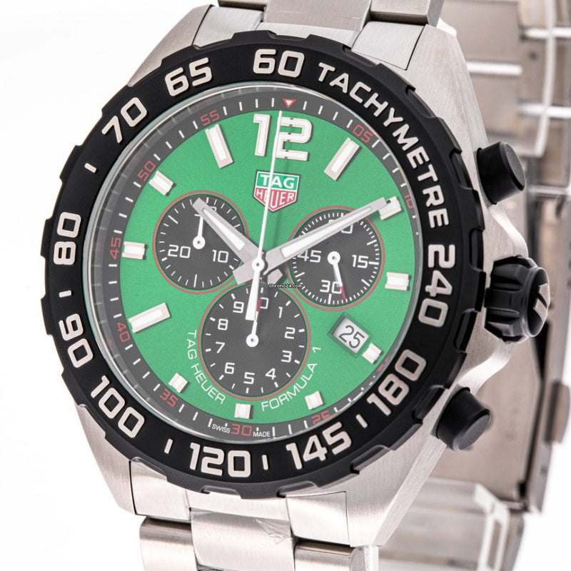 Shop Tag Heuer Formula 1 Chronograph Green Dial Silver Steel Strap Watch for Men - CAZ101AP.BA0842 in USA