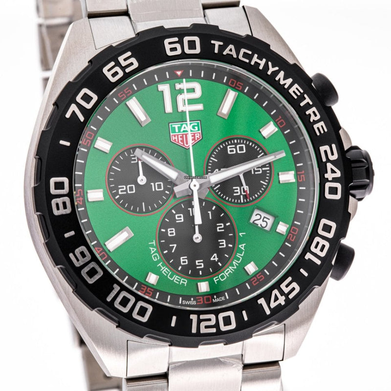 Shop Tag Heuer Formula 1 Chronograph Green Dial Silver Steel Strap Watch for Men - CAZ101AP.BA0842 in USA