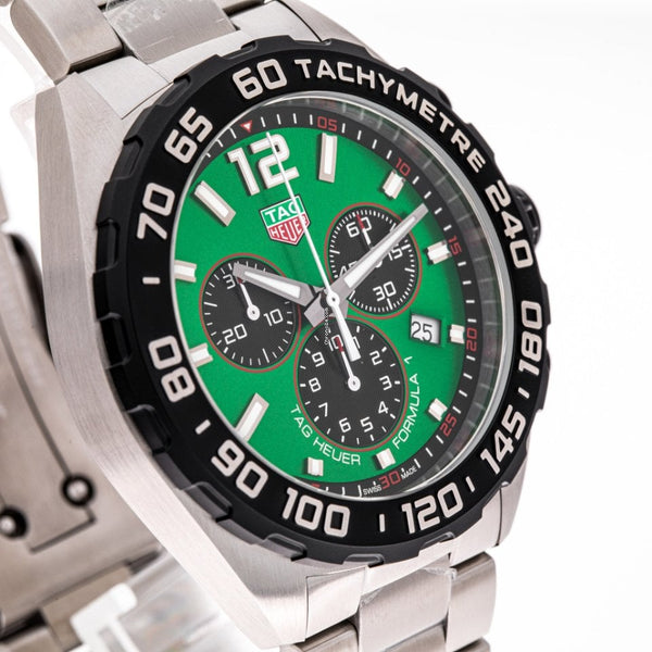 Shop Tag Heuer Formula 1 Chronograph Green Dial Silver Steel Strap Watch for Men - CAZ101AP.BA0842 in USA
