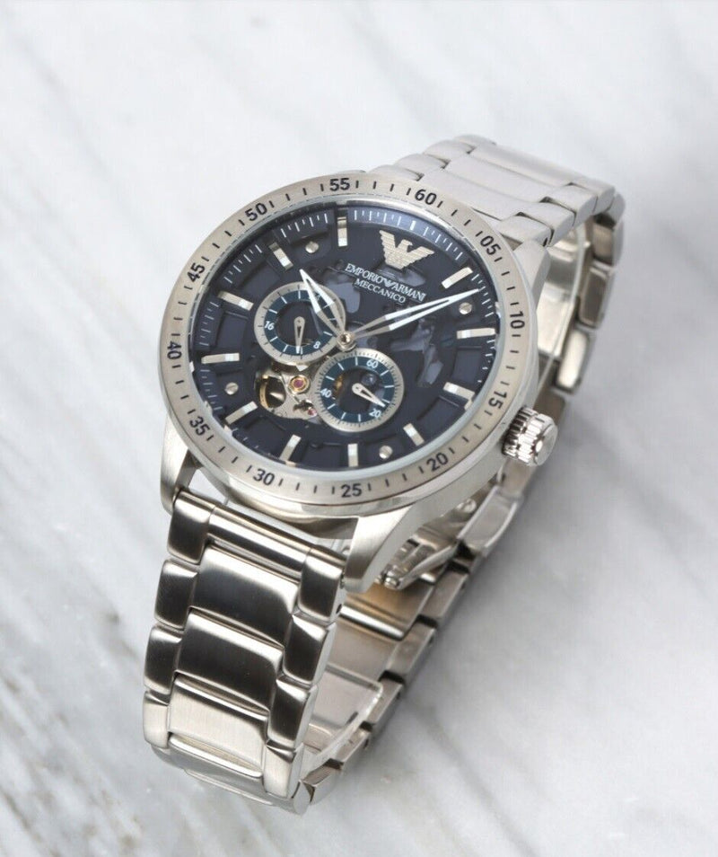 Emporio Armani Mario Chronograph Automatic Blue Dial Silver Steel Strap Watch For Men - AR60052 Buy Now By Emporio Armani