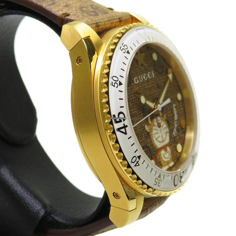 Gucci Dive Doraemon Brown Dial Brown Leather Strap Watch For Men - YA136334 Buy Now By Gucci