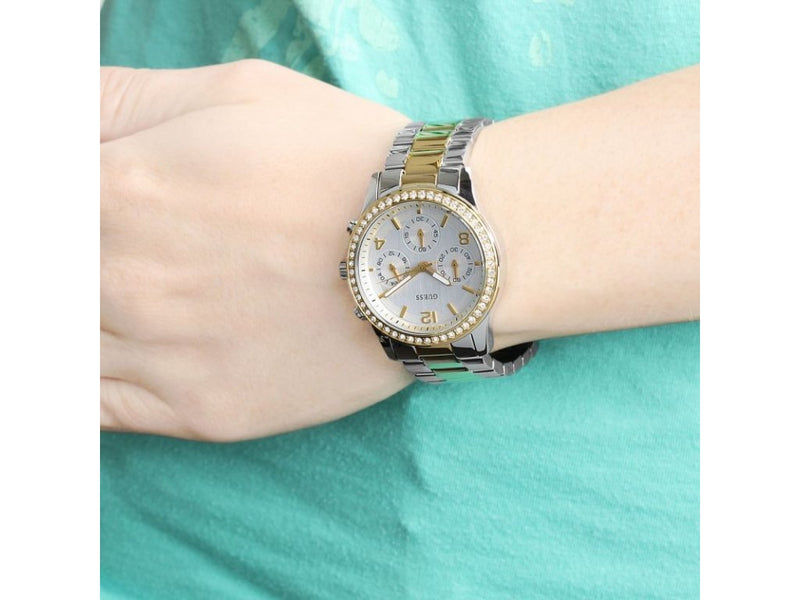 Guess Mini Spectrum Analog Silver Dial Two Tone Steel Strap Watch For Women - W0122L2 Buy Now By Guess
