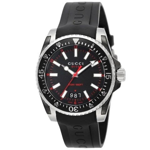 Shop Gucci Dive Quartz Black Dial Black Rubber Strap Watch For Men - YA136303 in USA