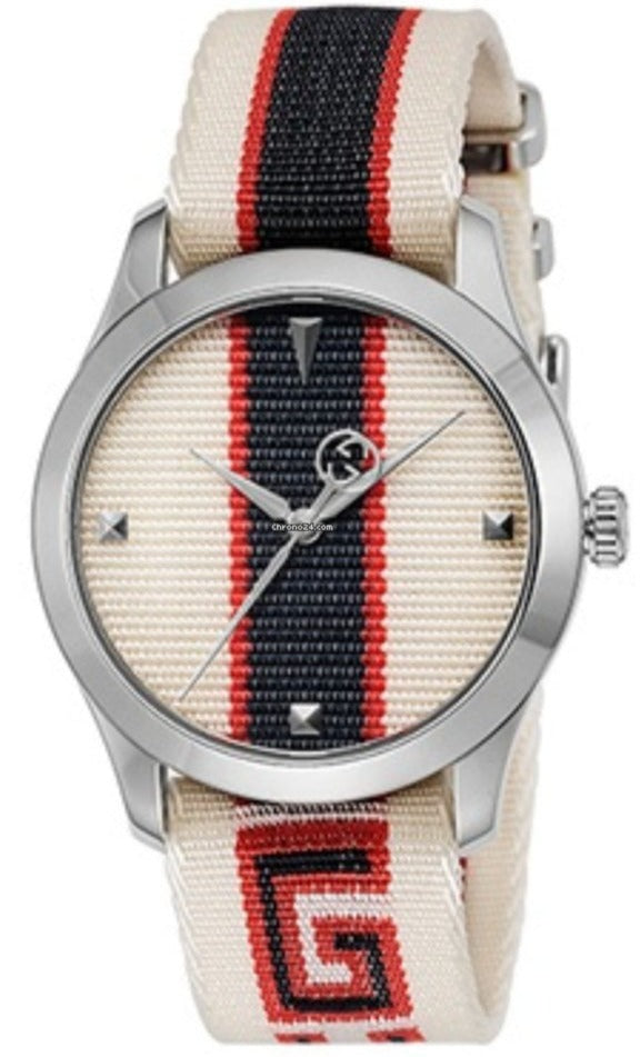 Shop Gucci G Timeless Quartz White Dial Two Tone NATO Strap Watch For Men - YA1264071 in USA