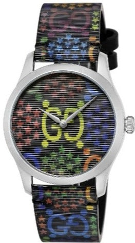Shop Gucci G Timeless Quartz Black Dial Black Leather Strap Watch For Women - YA1264146 in USA