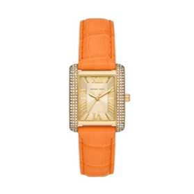 Shop Michael Kors Emery Three Hand Rose Gold Dial Orange Leather Strap Watch For Women - MK2983 in USA