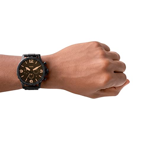 Fossil Nate Chrongraph Ion Plated Black Dial Black Steel Strap Watch for Men - JR1356 Buy Now By Fossil