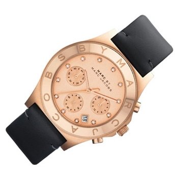 Shop Marc Jacobs Blade Chronograph Rose Gold Dial Black Leather Strap Watch for Women - MBM1188 in USA