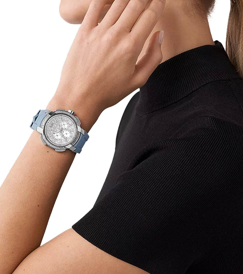 Michael Kors Sidney Multifunction Crystals Silver Dial Blue Rubber Strap Watch for Women - MK7220 Buy Now By Michael Kors