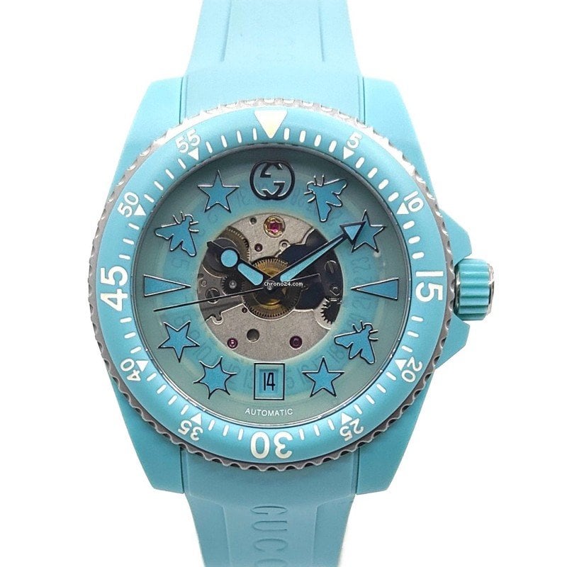 Shop Gucci Dive Automatic Green Dial Green Rubber Strap Unisex Watch - YA136344 in USA
