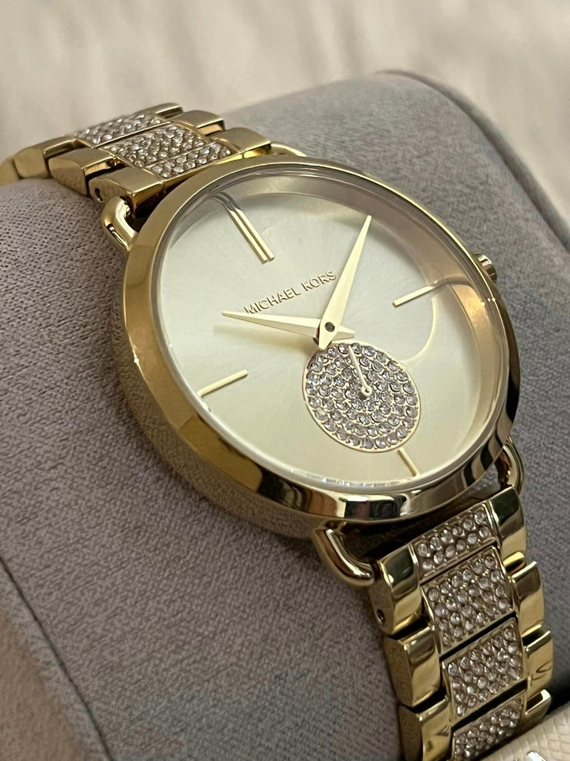 Michael Kors Portia Three-Hand Crystals Gold Dial Gold Steel Strap Watch for Women - MK4602 Buy Now By Michael Kors