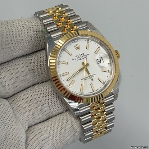 Shop Rolex Datejust 41 Oyster White Dial Two Tone Oystersteel & Yellow Gold Jubilee Bracelet White Dial Watch for Men - M126333-0016 in USA