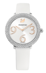 Shop Swarovski Crystal Frost Silver Dial White Leather Strap Watch for Women - 5484070 in USA