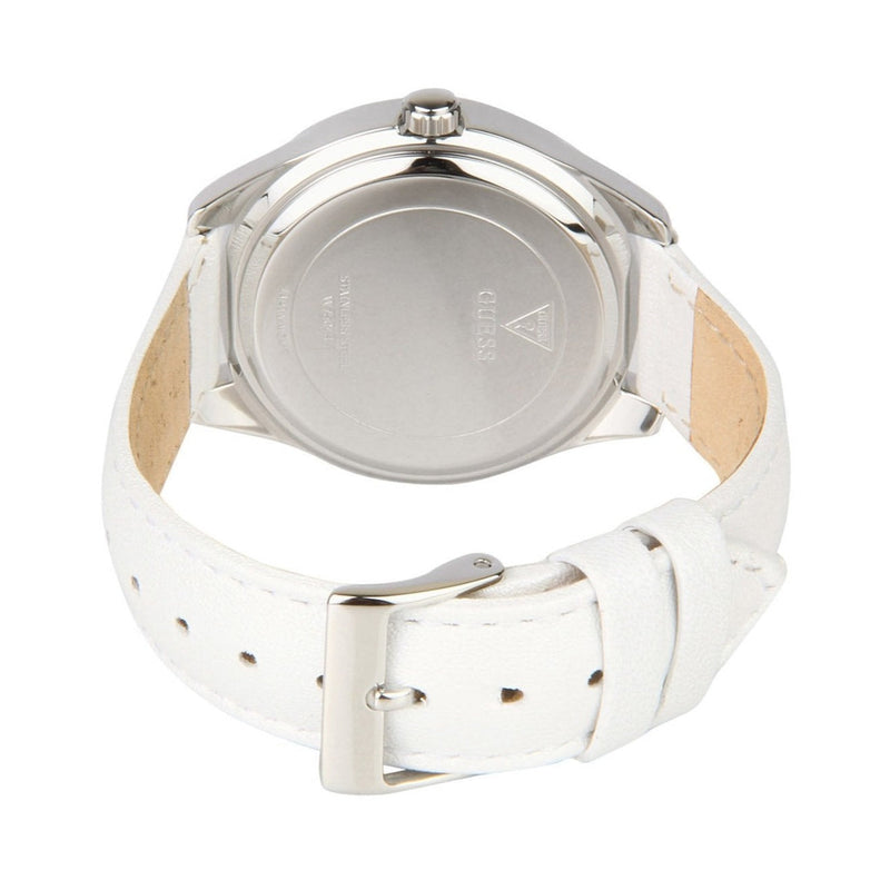 Guess Rosette Analog White Dial White Leather Strap Watch For Women - W75043L1 Buy Now By Guess