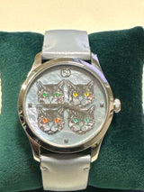 Shop Gucci G Timeless Quartz Mother of Pearl Dial Blue Leather Strap Watch For Women - YA1264124 in USA