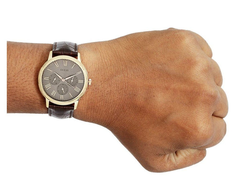 Guess Wafer Quartz Beige Dial Brown Leather Strap Watch For Men - W0496G1 Buy Now By Guess