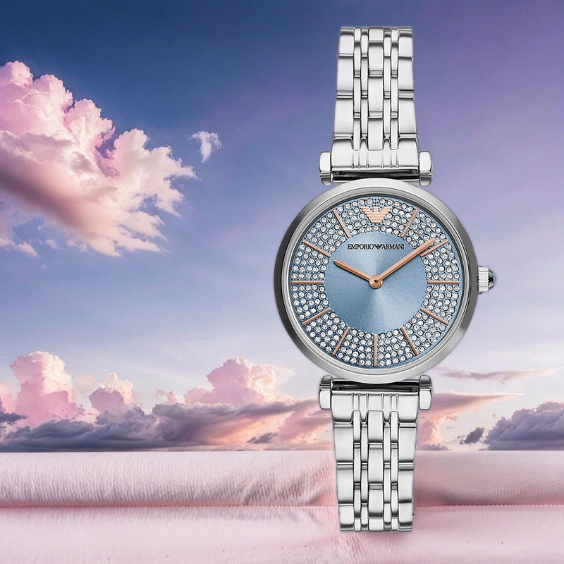 Emporio Armani Gianni T-Bar Quartz Blue Dial Silver Steel Strap Watch For Women - AR11594 Buy Now By Emporio Armani