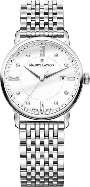 Shop Maurice Lacroix Eliros Date White Dial Silver Steel Strap Watch for Women - EL1094-SS002-150-1 in USA