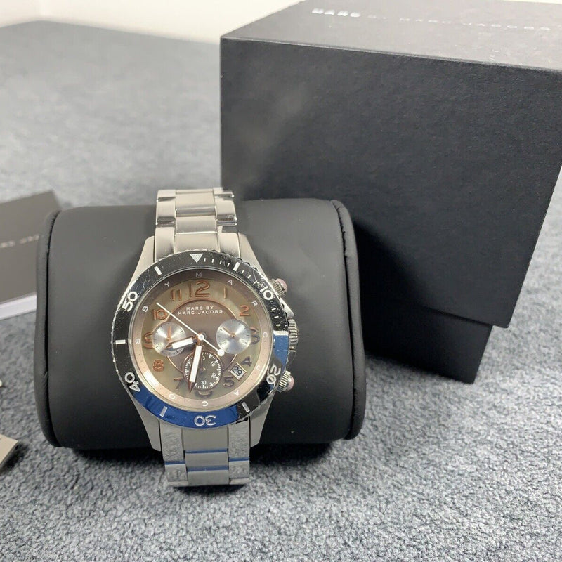 Marc Jacobs Rock Chronograph Mother of Pearl Grey Dial Silver Steel Strap Watch for Women - MBM3250 Buy Now By Marc Jacobs
