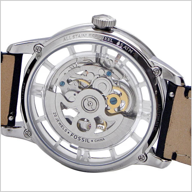Fossil Townsman Automatic Skeleton Silver Dial Black Leather Strap Watch for Men - ME3041 Buy Now By Fossil