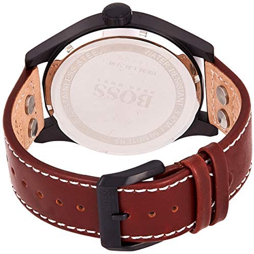 Hugo Boss Aeroliner Day Date Black Dial Brown Leather Strap Watch For Men - HB1513079 Buy Now By Hugo Boss