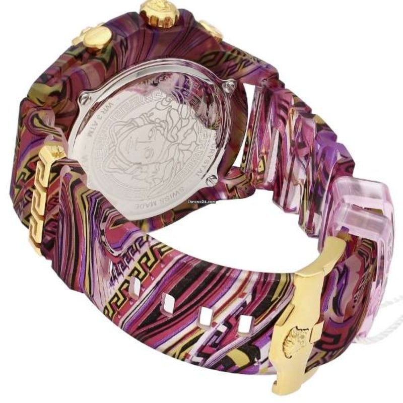 Versace Icon Active Chronograph Quartz Gold Dial Red Leather Strap Watch For Men - VEZ701222 Buy Now By Versace