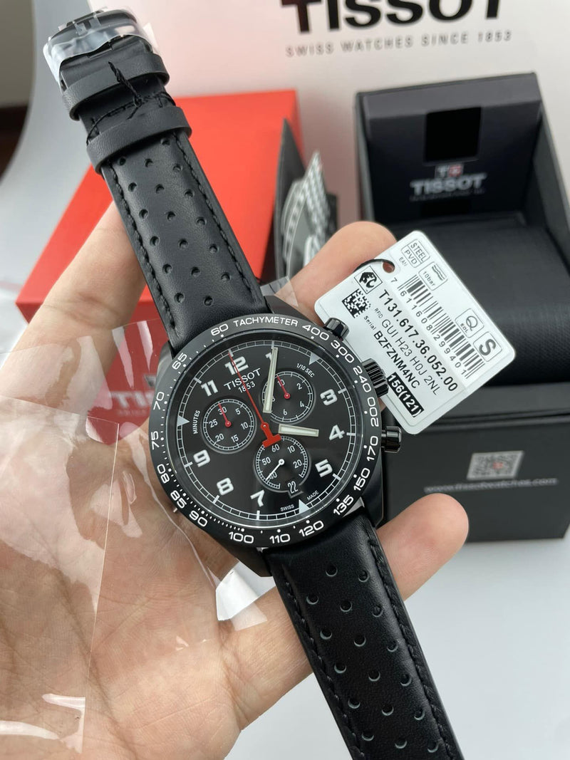 Tissot T Sport PRS 516 Chronograph Black Dial Black Leather Strap Watch for Men - T131.617.36.052.00 Buy Now By Tissot