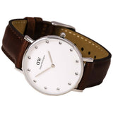 Daniel Wellington Classy St Mawes White Dial Brown Leather Strap Watch For Women - DW00100079