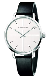Calvin Klein Even Silver Dial Black Leather Strap Watch for Men - K7B211CY