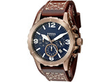 Shop Fossil Nate Chronograph Blue Dial Brown Leather Strap Watch for Men - JR1505 in USA