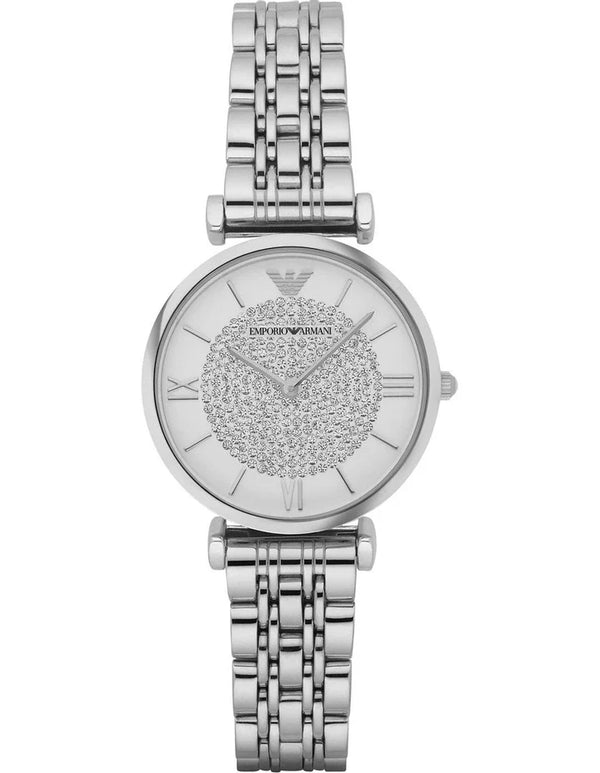 Emporio Armani Gianni T Bar White Crystal Pave Dial Silver Stainless Steel Strap Watch For Women - AR1925 Buy Now By Emporio Armani