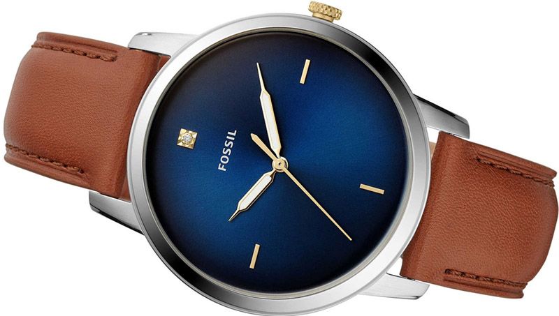 Shop Fossil The Minimalist 3H Blue Dial Brown Leather Strap Watch for Men - FS5499 in USA