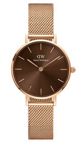 Daniel Wellington Petite Amber Brown Dial Rose Gold Mesh Strap Watch for Women - DW00100478 Buy Now By Daniel Wellington